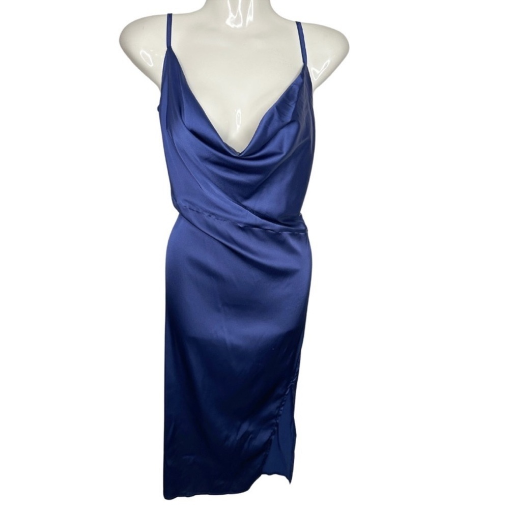 Dark Blue Satin Effect Slip Dress Large